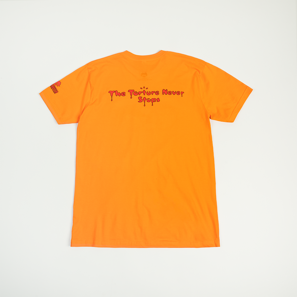 Barking Pumpkin Torture Never Stops Orange T-Shirt Back