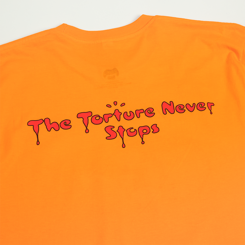 Barking Pumpkin Torture Never Stops Orange T-Shirt Back Detail